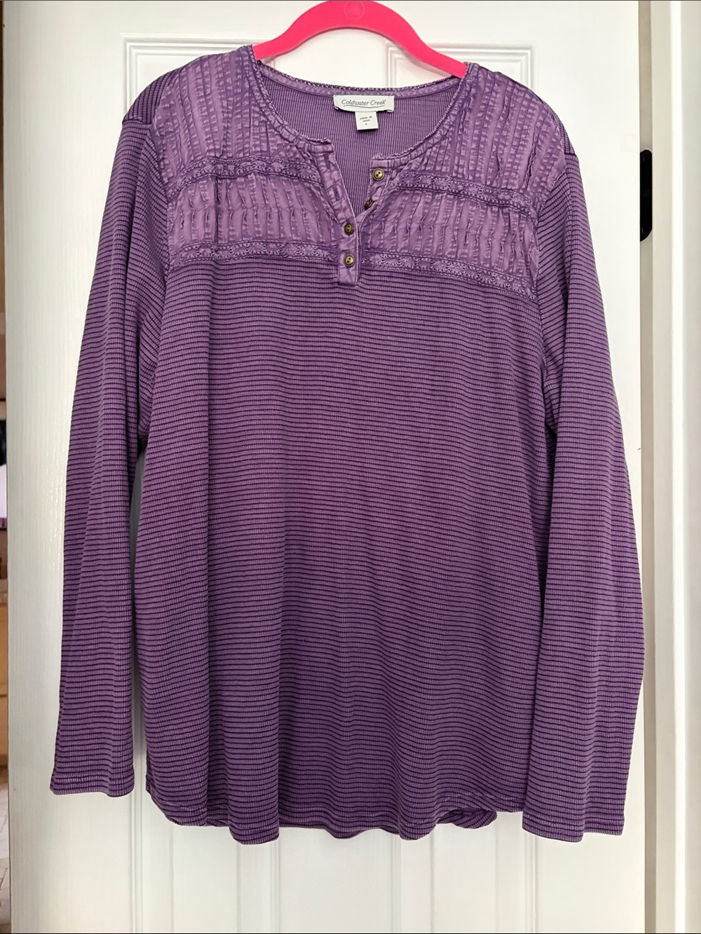 Coldwater Creek Textured Knit Henley - Lilac - size Large